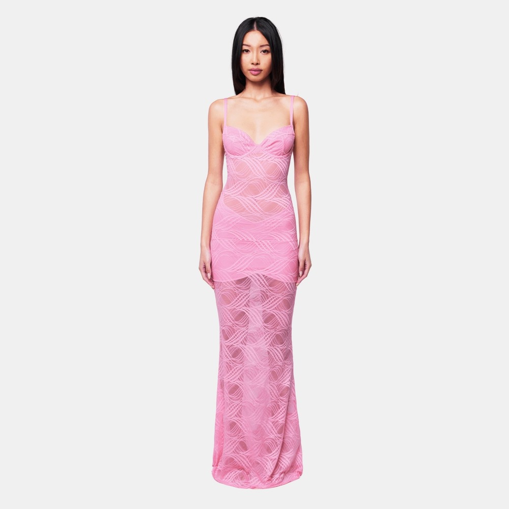 OW Collection Flora Maxi Dress Pink Lace Bustier Sheer Maxi Dress Size M NEW - Picture 3 of 8